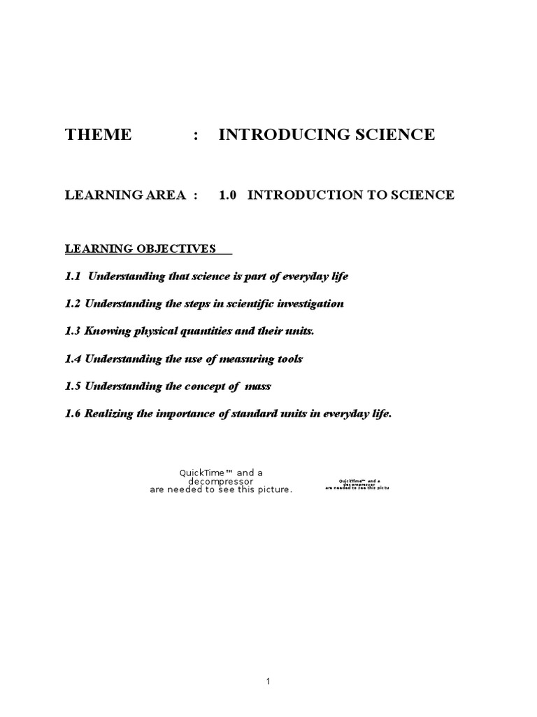 Theme: Introducing Science: Learning Area: 1.0 Introduction To Science ...