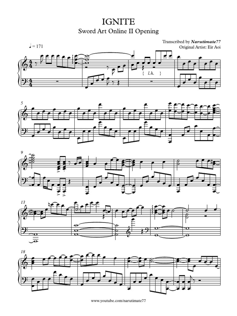 Ignite Sword Art Online Ii Opening Piano Sheets