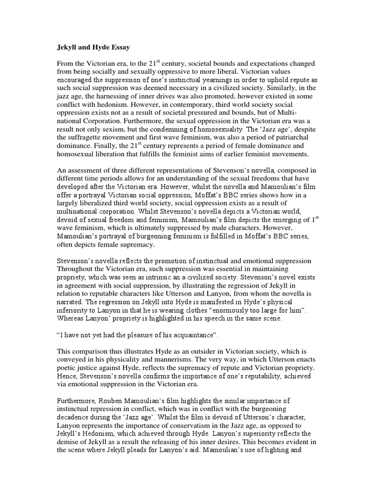 Representation Of Values In Jekyll Hyde Essay Pdf Feminism