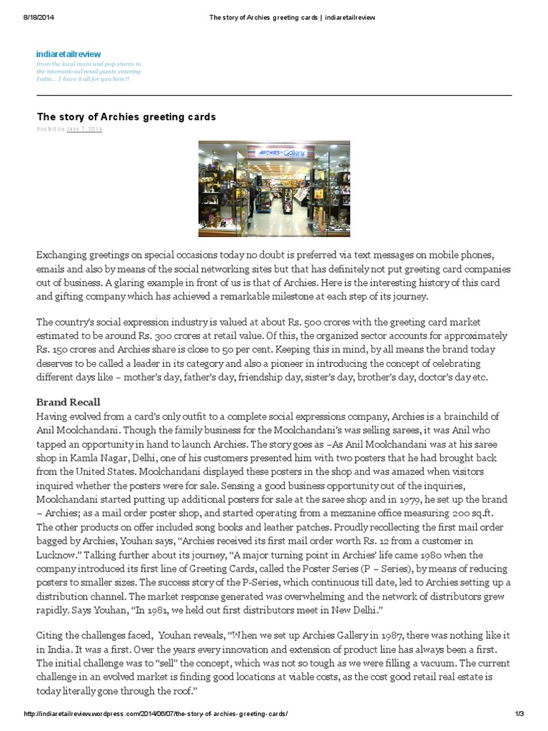 The Story of Archies Greeting Cards Indiaretailreview PDF Brand