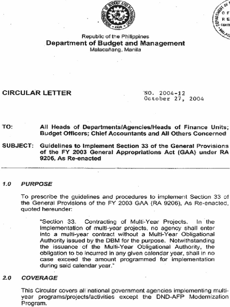 DBM Circular Letter 2004 12 MYOA