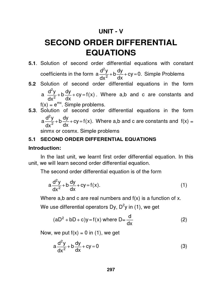 Second Order Differential Equations | PDF | Equations | Analysis