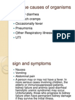 Disease Causes of Organisms: Bloody Diarrhea Stomach Cramps Occasionally Fever Pneumonia Other Respiratory Illnesses UTI
