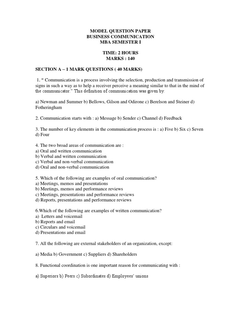 Model Question Paper - Business Comm | PDF