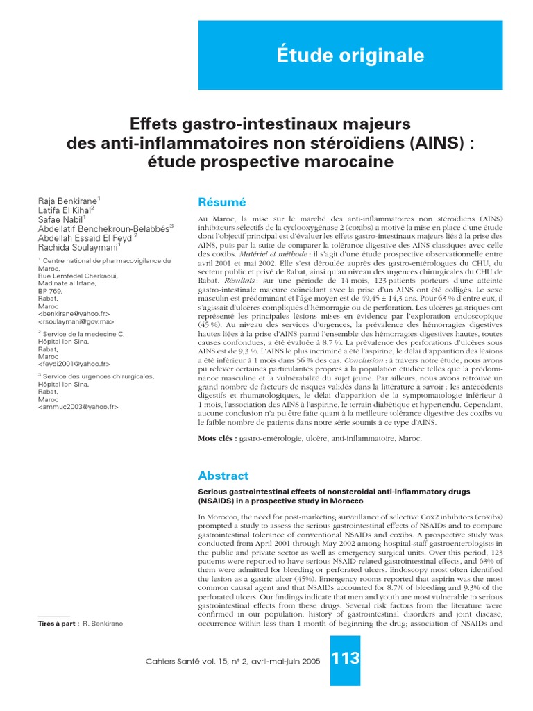 Effets Gastro Intestinaux Majeurs Des Anti Inflammatoires Non ...