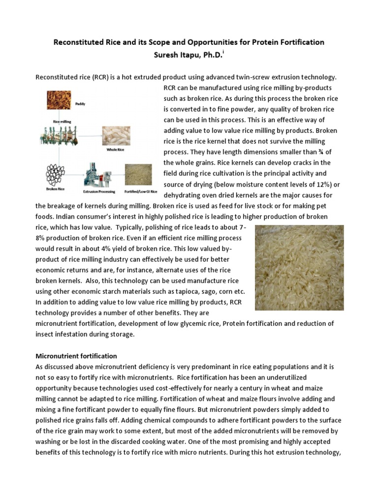 Reconstituted Rice and Its Scope and Opportunities For Protein ...