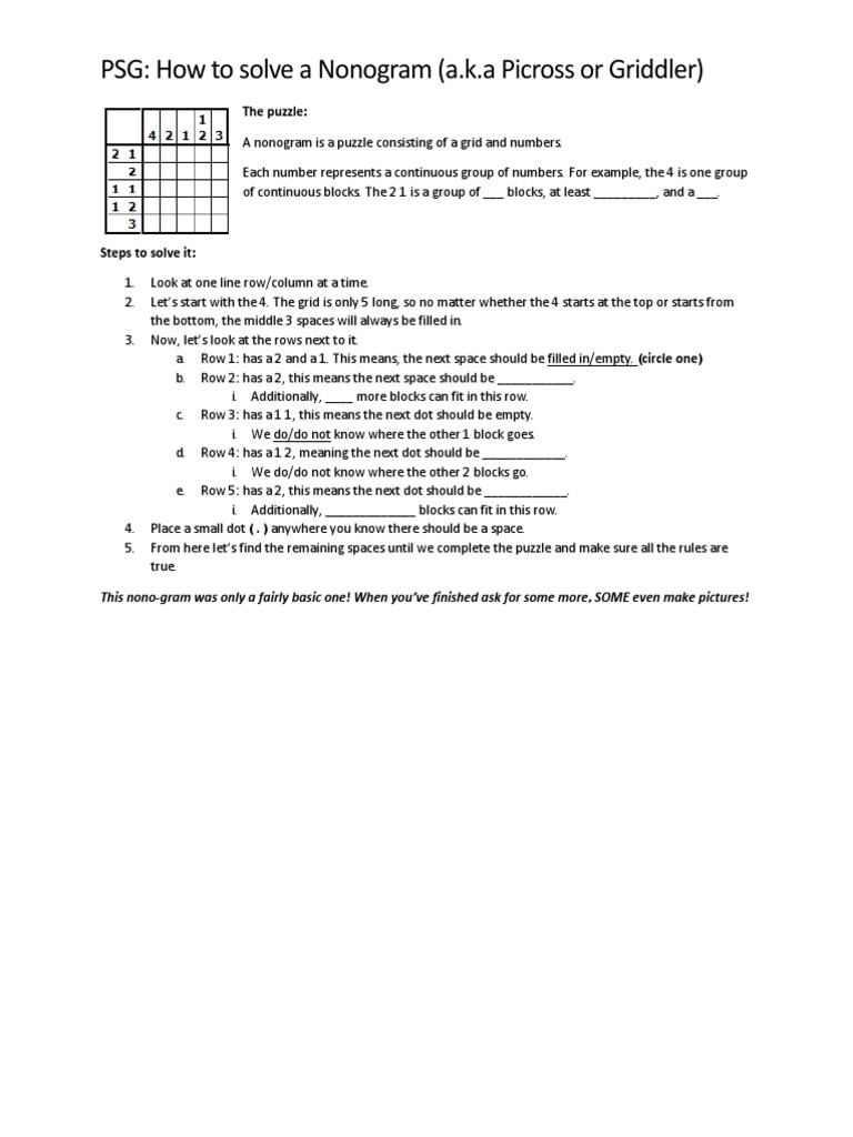 Nonogram Solving Guide: Step-by-Step | PDF | Language Arts & Discipline