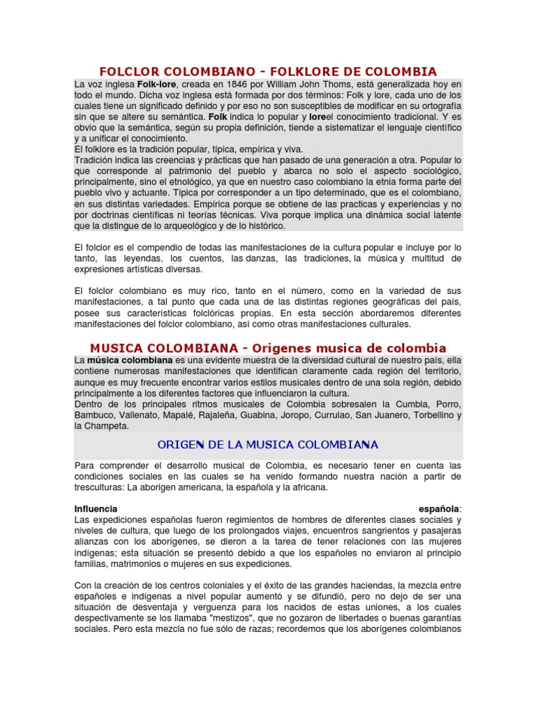 Folclor y Música de Colombia | PDF | Folklore | Colombia