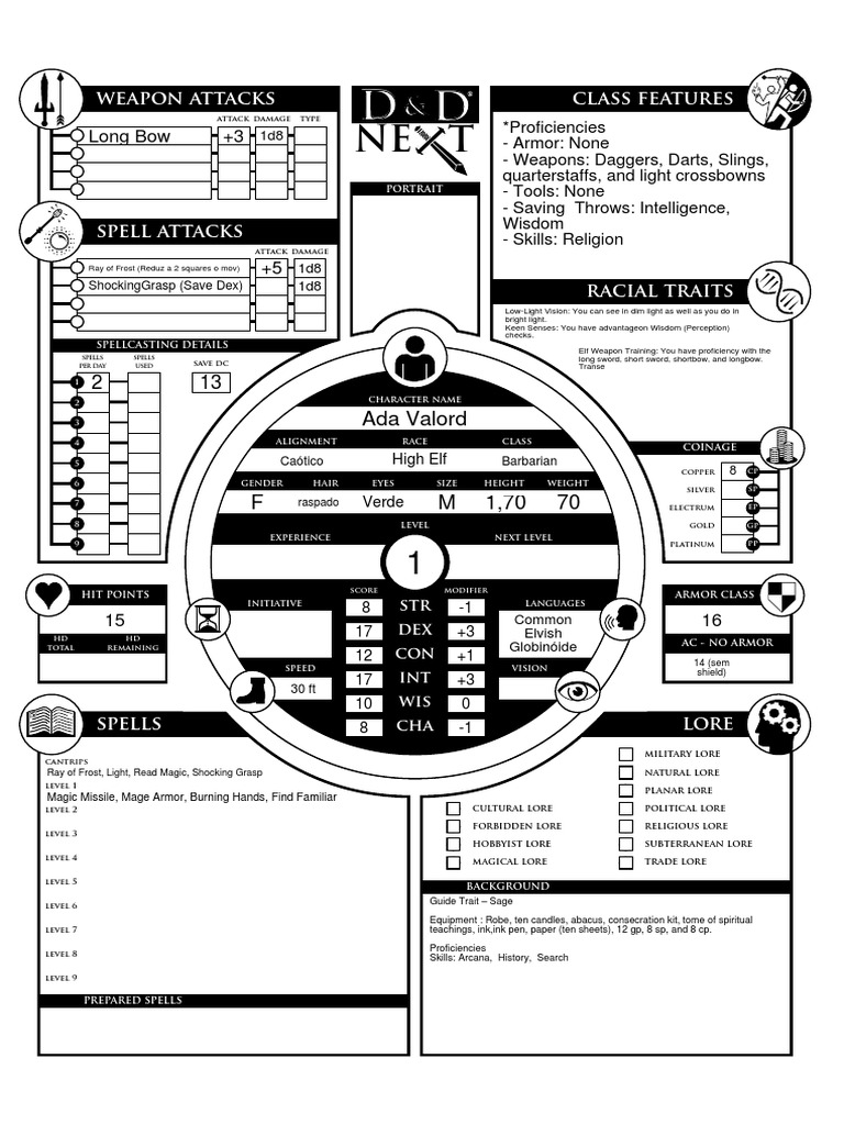 D&D Character Sheet Template | PDF