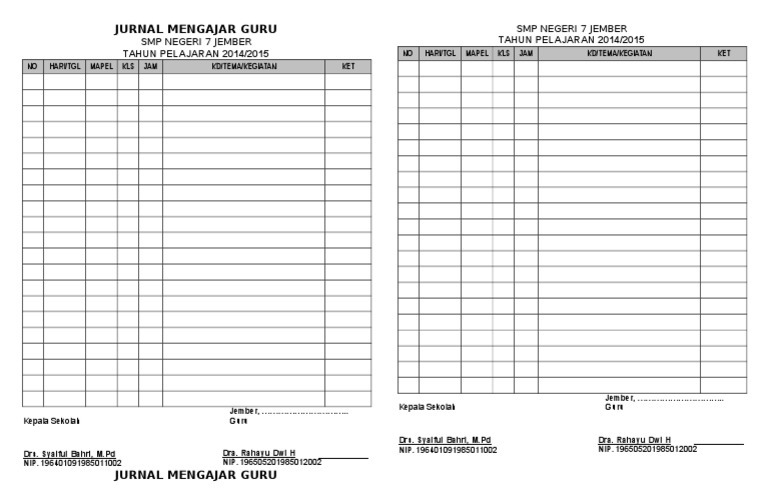 Jurnal Mengajar Guru SMP 2014/2015 | PDF | Kesehatan Holistik