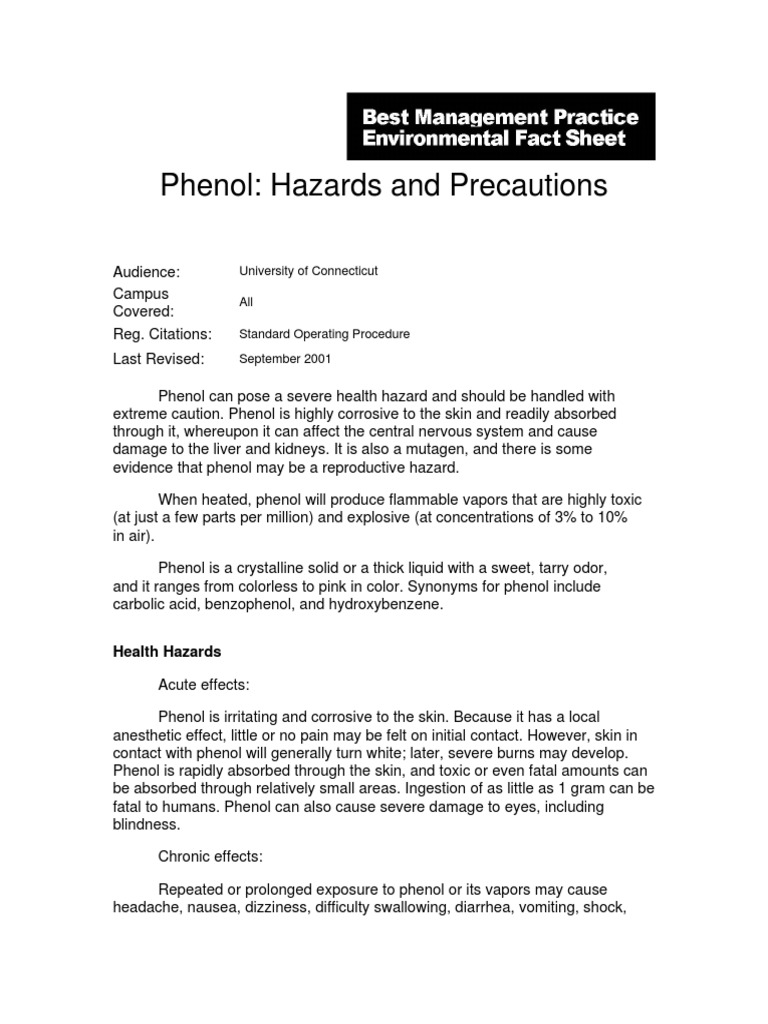 Phenol Hazards and Precautions Chemical Substances Chemistry