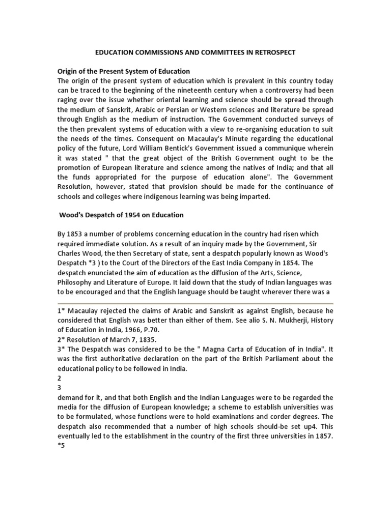 Education Commissions in India: A Review | PDF | Middle Schools ...