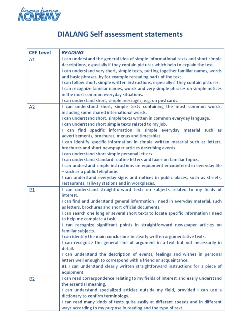 DIALANG Language Test Self-Assessment | PDF | Speech | Conversation