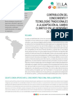 RESUMEN: Contribución Del Conocimiento y Tecnologías Tradicionales A La Adaptación Al Cambio Climático en Las Montañas de América Latina