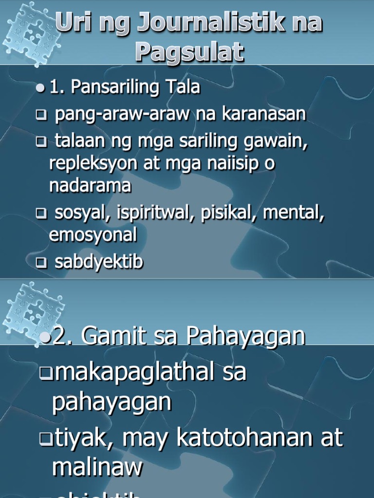 Uri Ng Journalistik Na Pagsulat Pdf