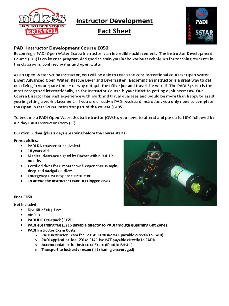 Instructor Development Factsheet Scuba Diving Underwater Sports