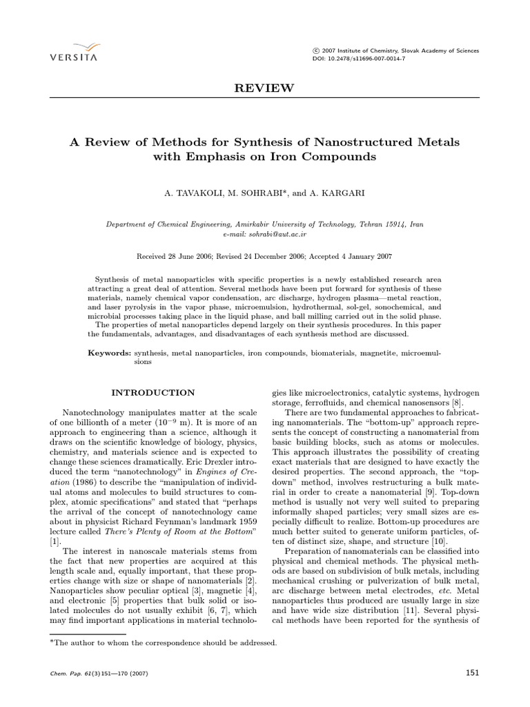 Synthesis Methods for Metal Nanoparticles | PDF | Nanoparticle ...