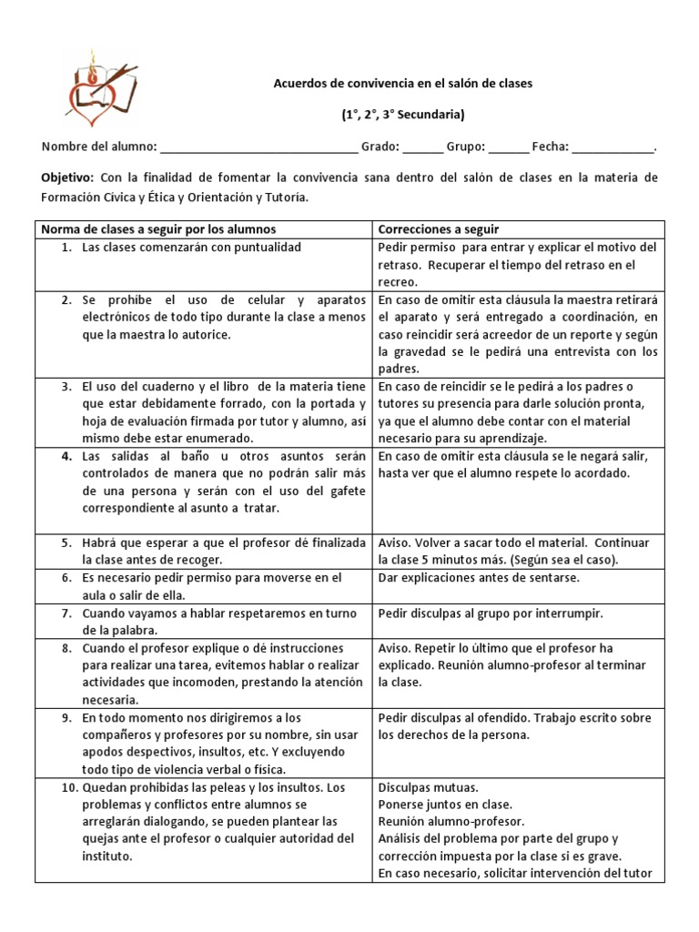 Acuerdos de Convivencia en el Salón | PDF | Maestros | Prueba (evaluación)