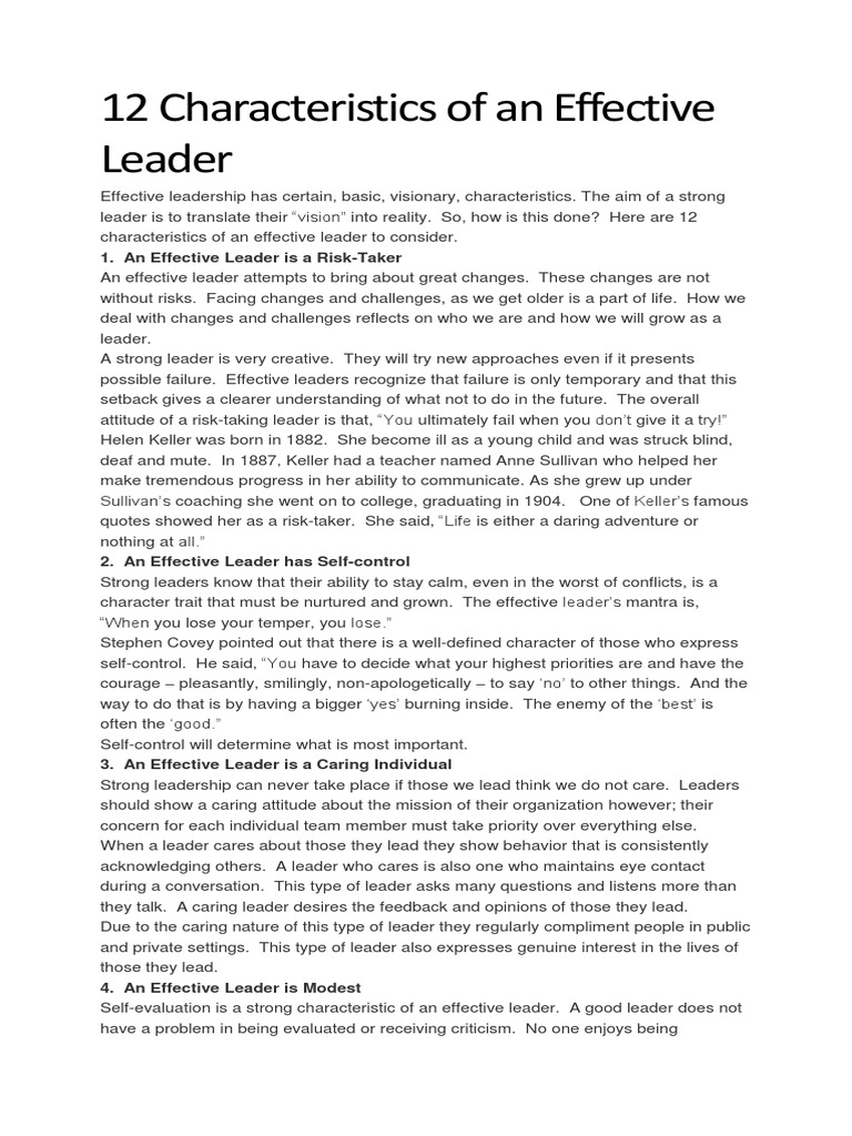 12 Essential Traits of Effective Leaders | PDF | Humour | Leadership