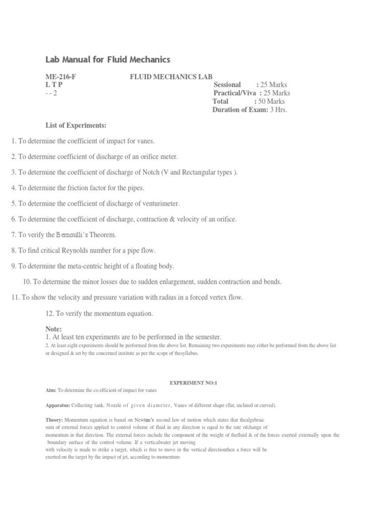 Lab Manual Fluid Mechanics | PDF | Pressure Measurement | Buoyancy