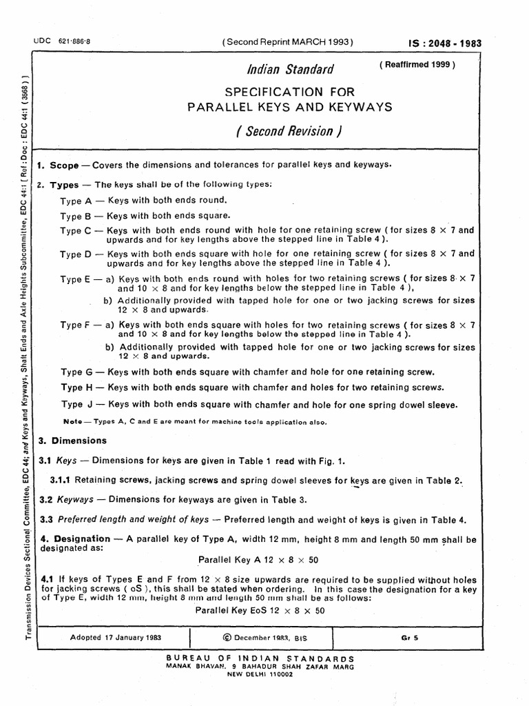 Parallel Key Specification Standards | PDF | Screw | Engineering Tolerance