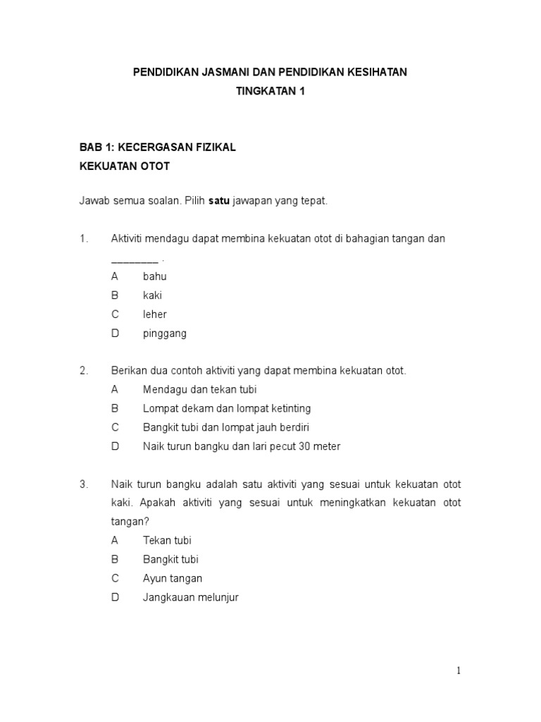 Latihan Pjk Tingkatan 1