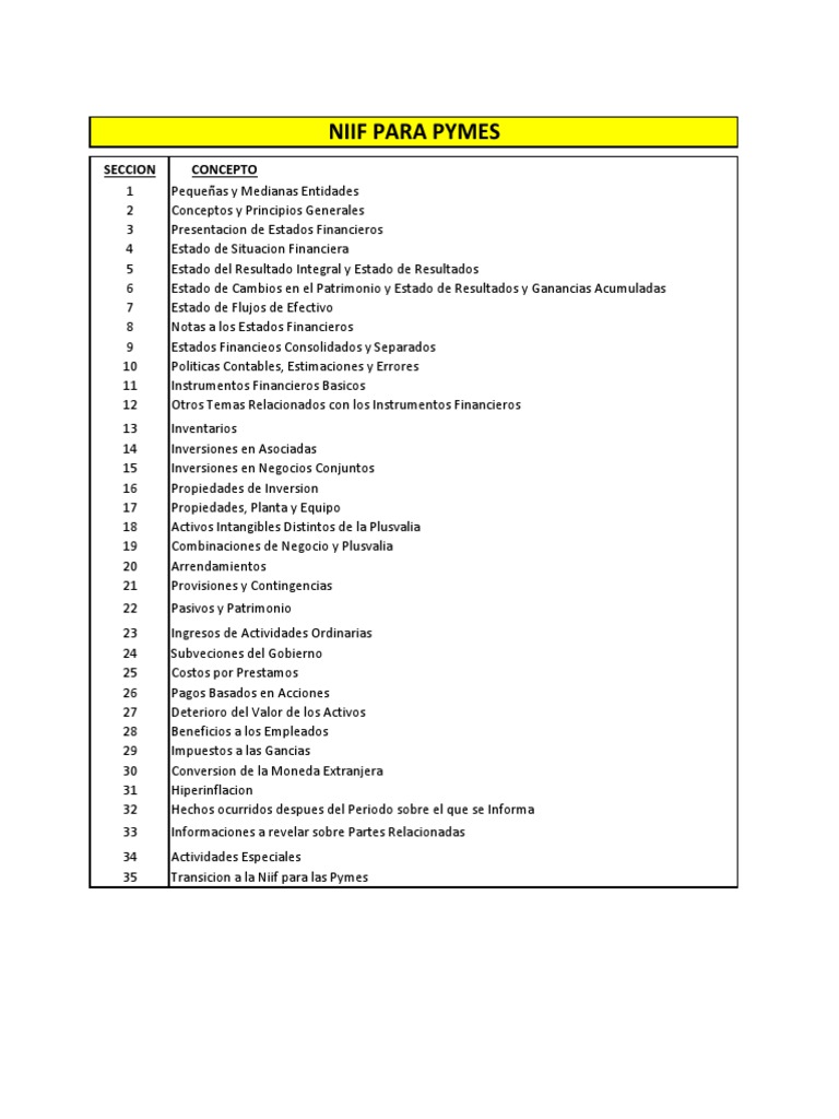 Secciones de NIIF para PYMES | PDF