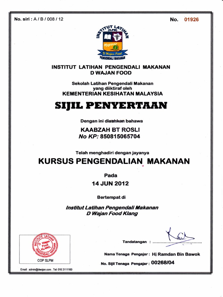 Kursus Pengendalian Makanan Pdf