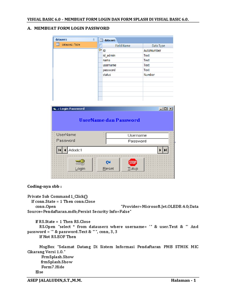 VB6 Login & Splash Screen Guide | PDF
