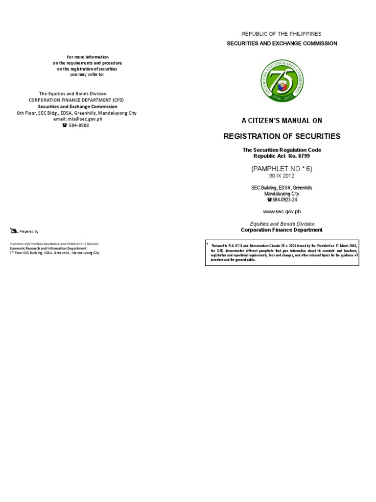 SEC Manual On Registration of Securities | PDF | Warrant (Finance ...