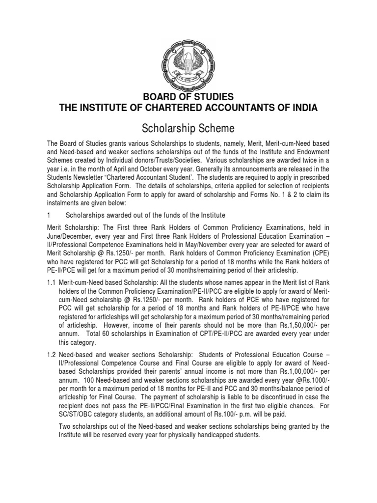 Scholarship Scheme for Students of the Institute of Chartered