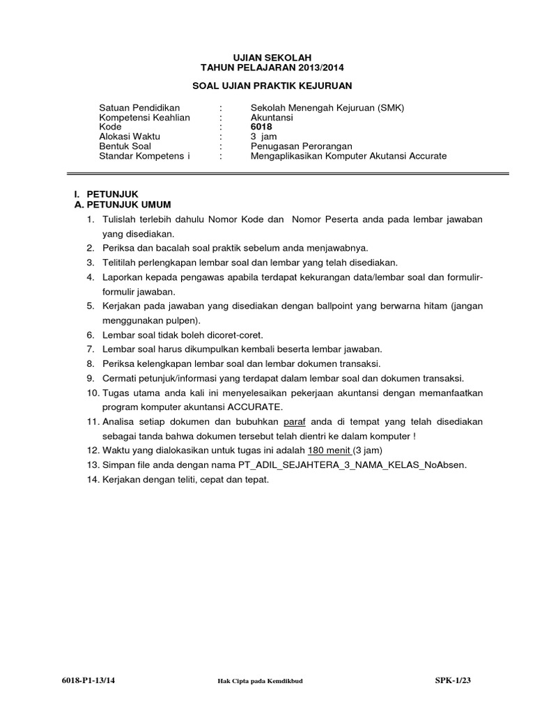 Soal Akuntansi Accurate Pt Adil Sejahtera