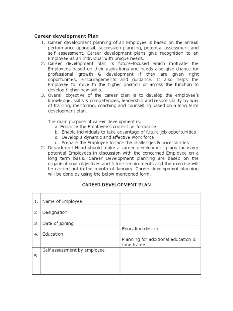 Career Development Plan Performance Appraisal Employment