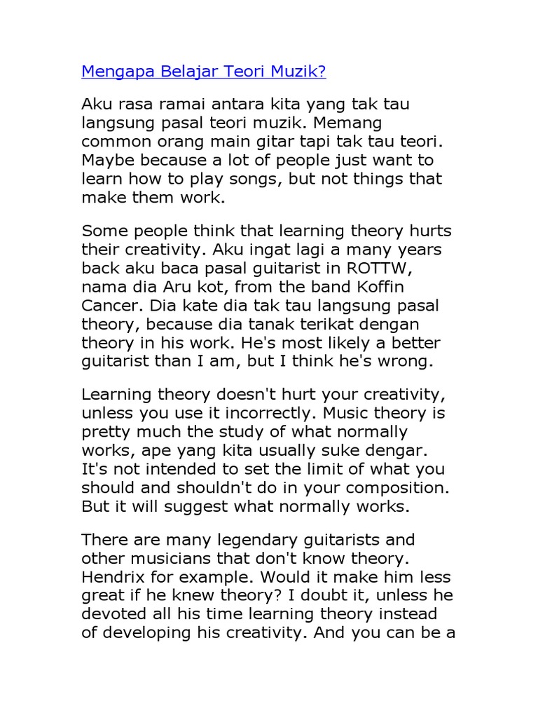 Mengapa Belajar Teori Muzik Pdf Leisure Entertainment General
