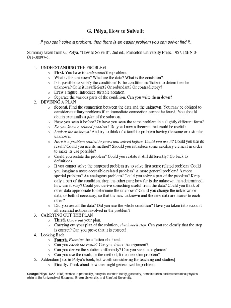 How to Solve Problems - Pólya's 5 Steps | PDF | Applied Mathematics | Logic