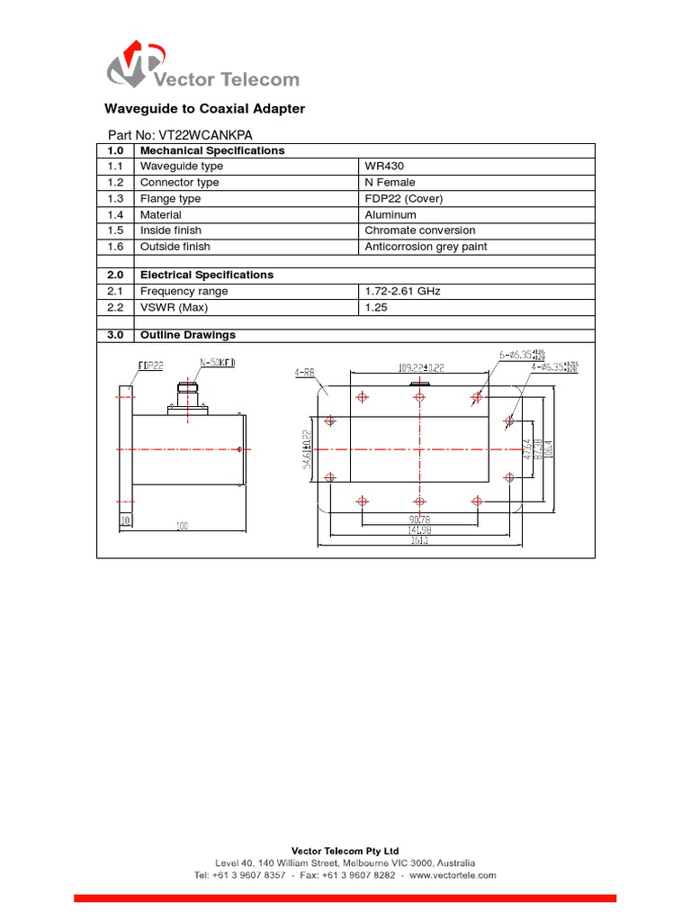 Waveguide to Coaxial Adapter Specifications and Drawings PDF