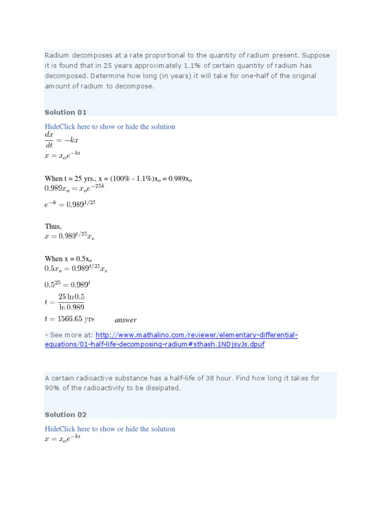 Radium Decomposition Time Analysis | PDF | Teaching Methods & Materials