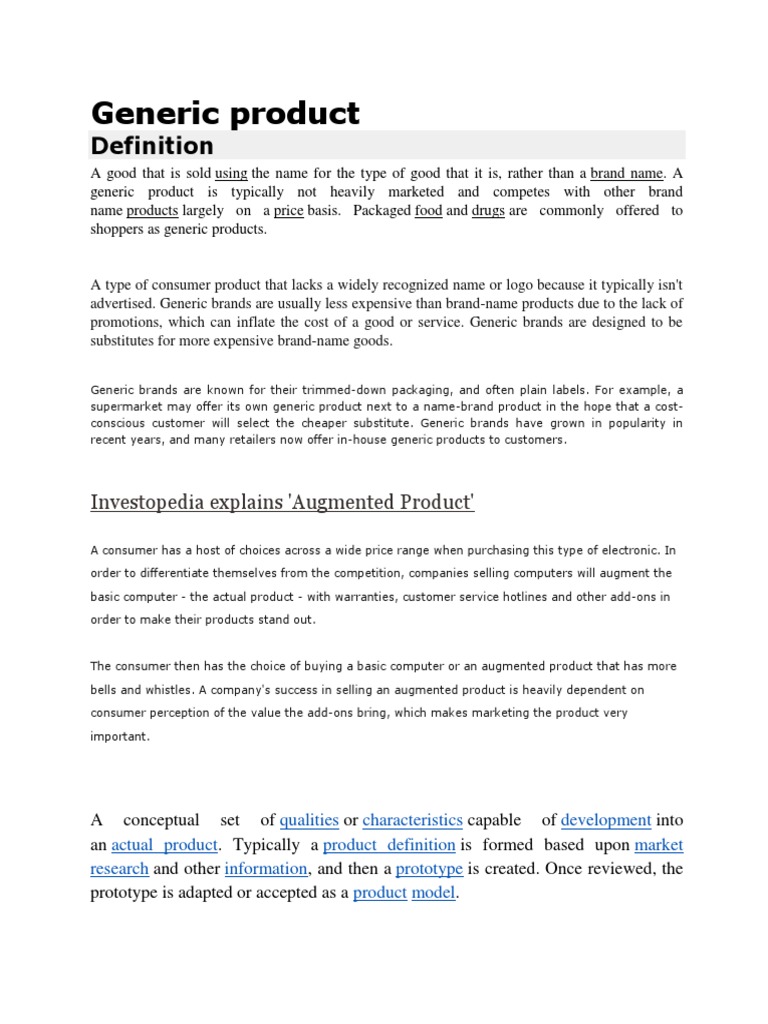 Generic Product Investopedia Explains 'Augmented Product' PDF