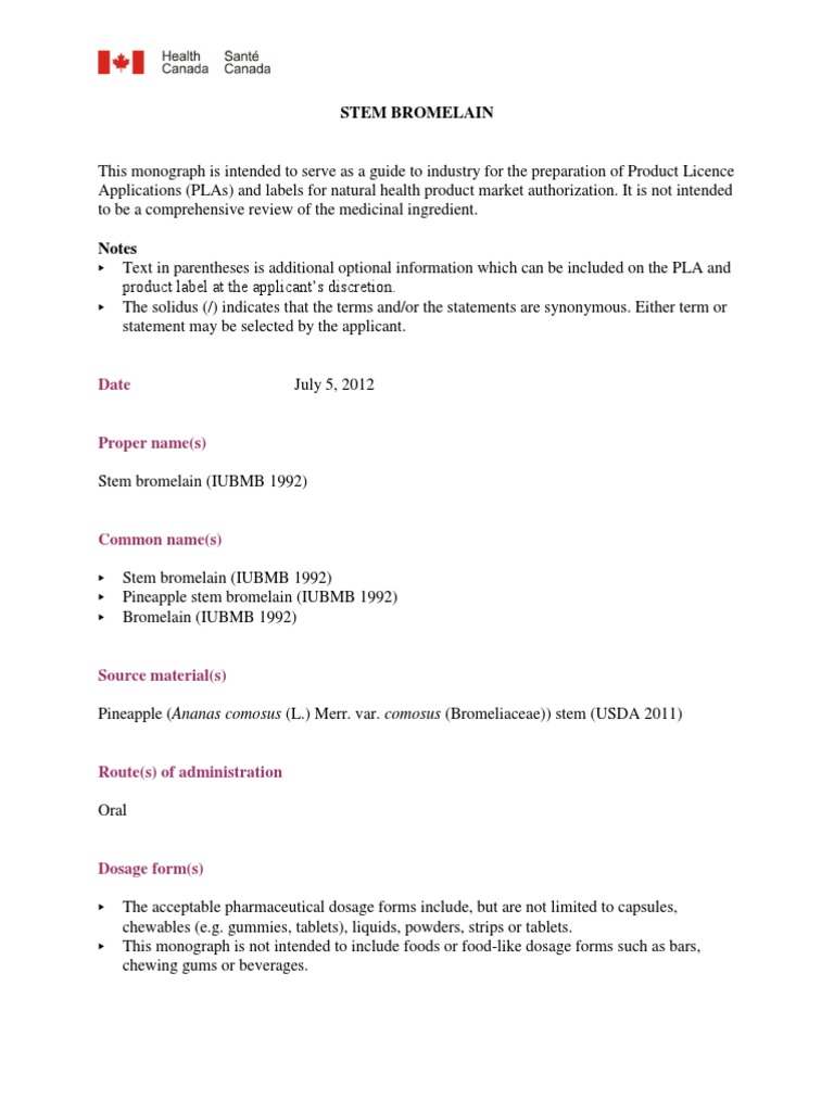 Bromelain Monograph Tablet (Pharmacy) Pineapple