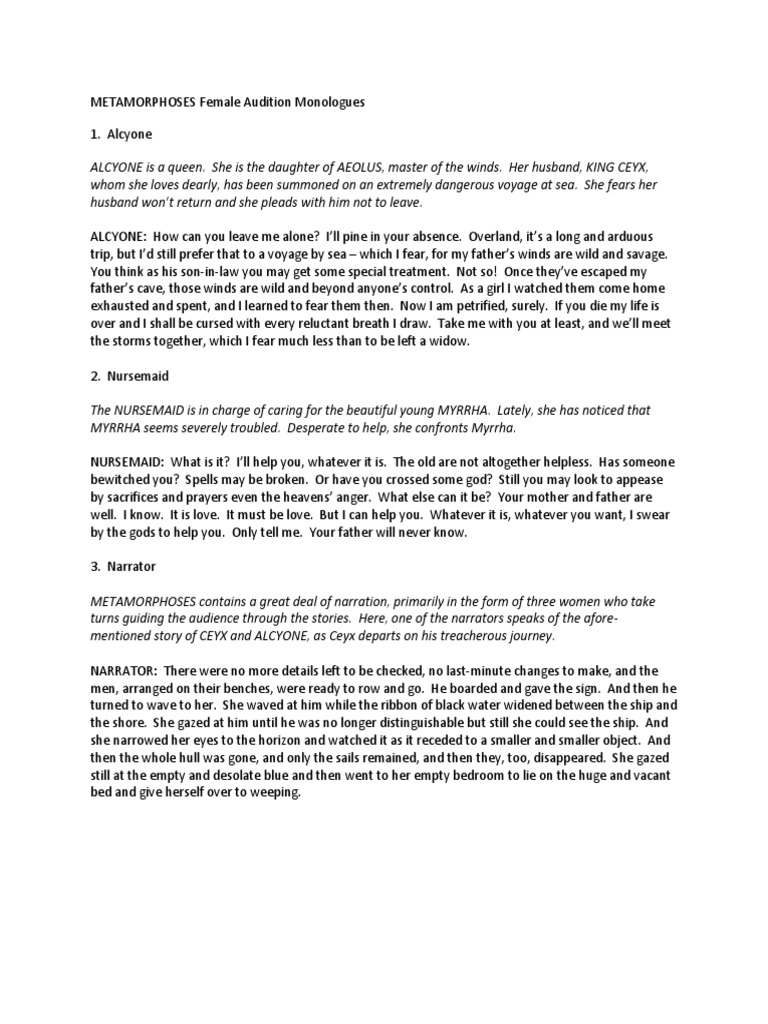Metamorphoses Female Audition Pieces | PDF