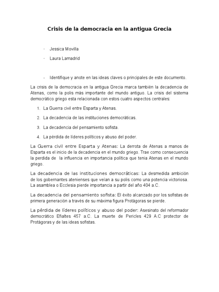 Crisis de La Democracia Griega | PDF | Antigua Grecia | Atenas
