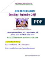 September 2013- Complete Current Affairs Questions