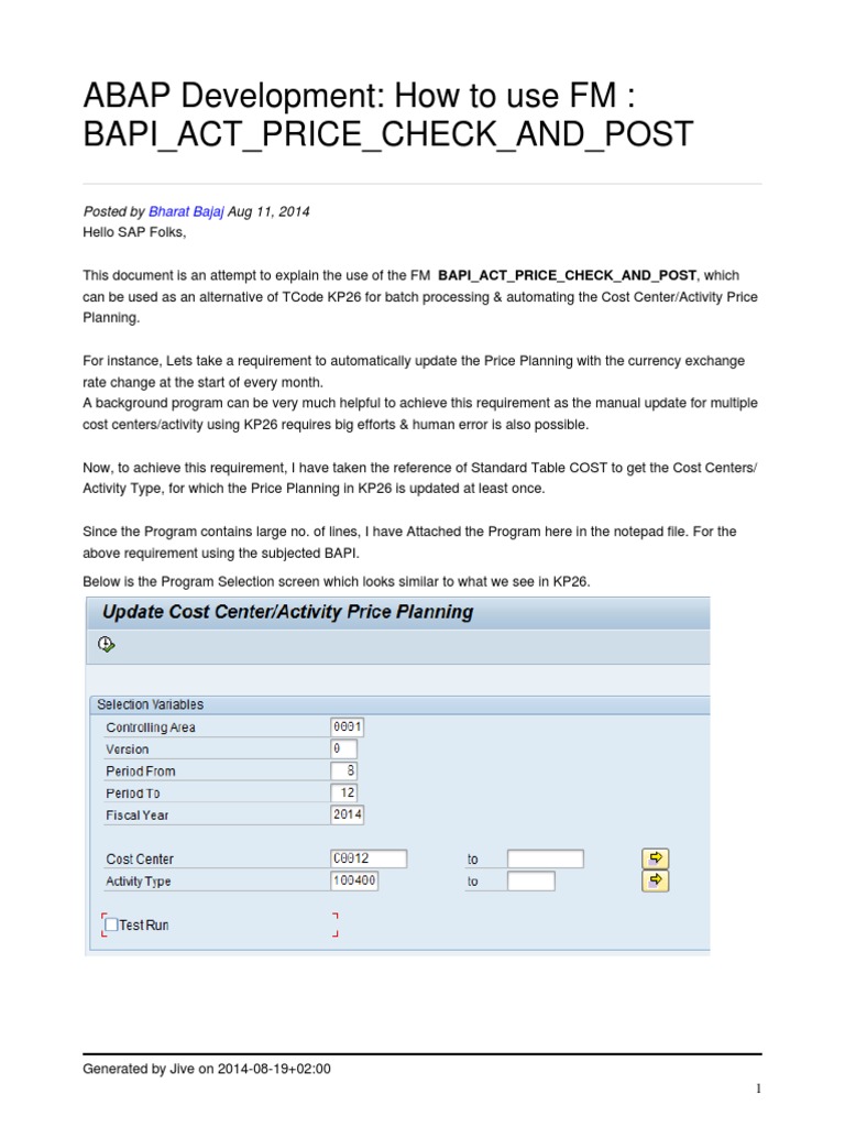 How To Use FM BAPI - ACT - PRICE - CHECK - AND - POST | PDF | Computer ...