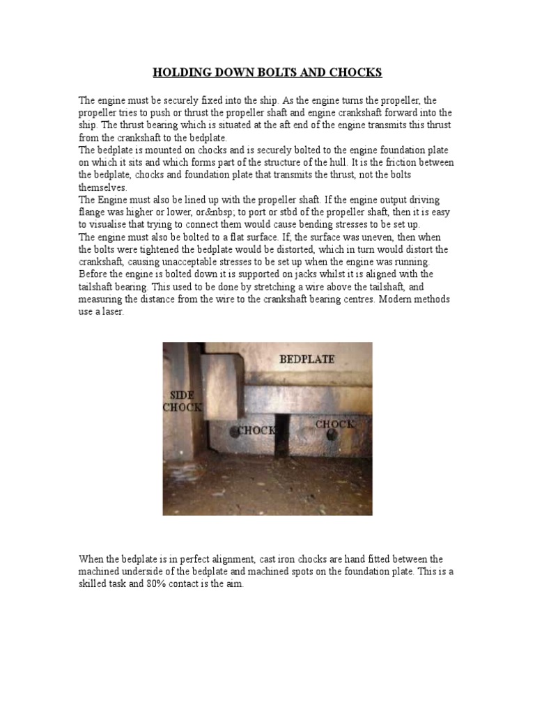 Holding Down Bolts and Chocks Propeller Screw