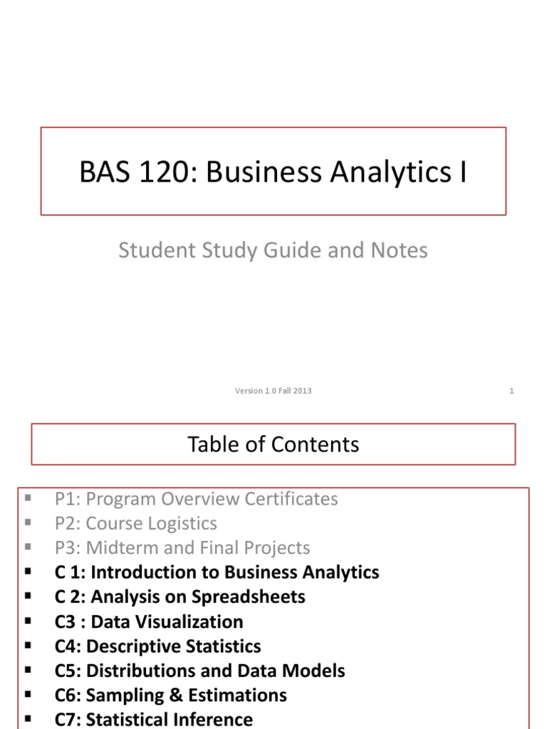 BAS 120 Student Course Notes v1.0F2013 | PDF | Analytics | Microsoft Excel