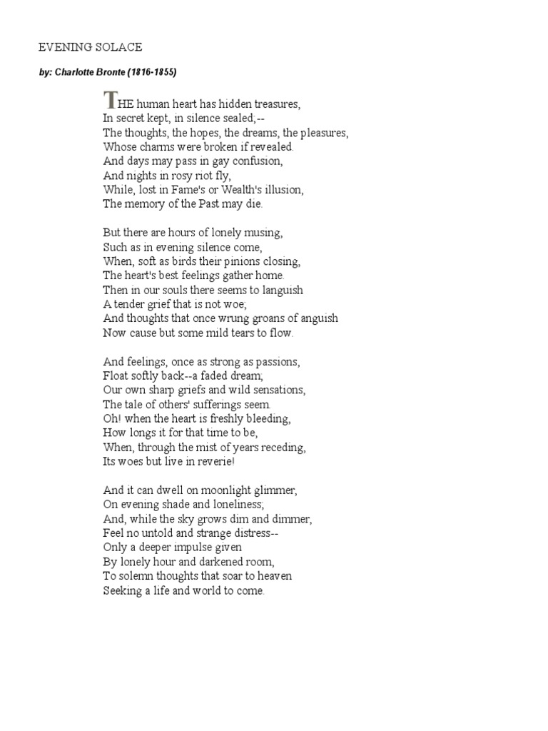 Evening Solace Charlotte Bronte evening solace charlotte bronte