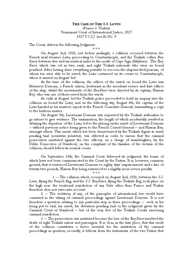 SS Lotus Case Jurisdiction International Law