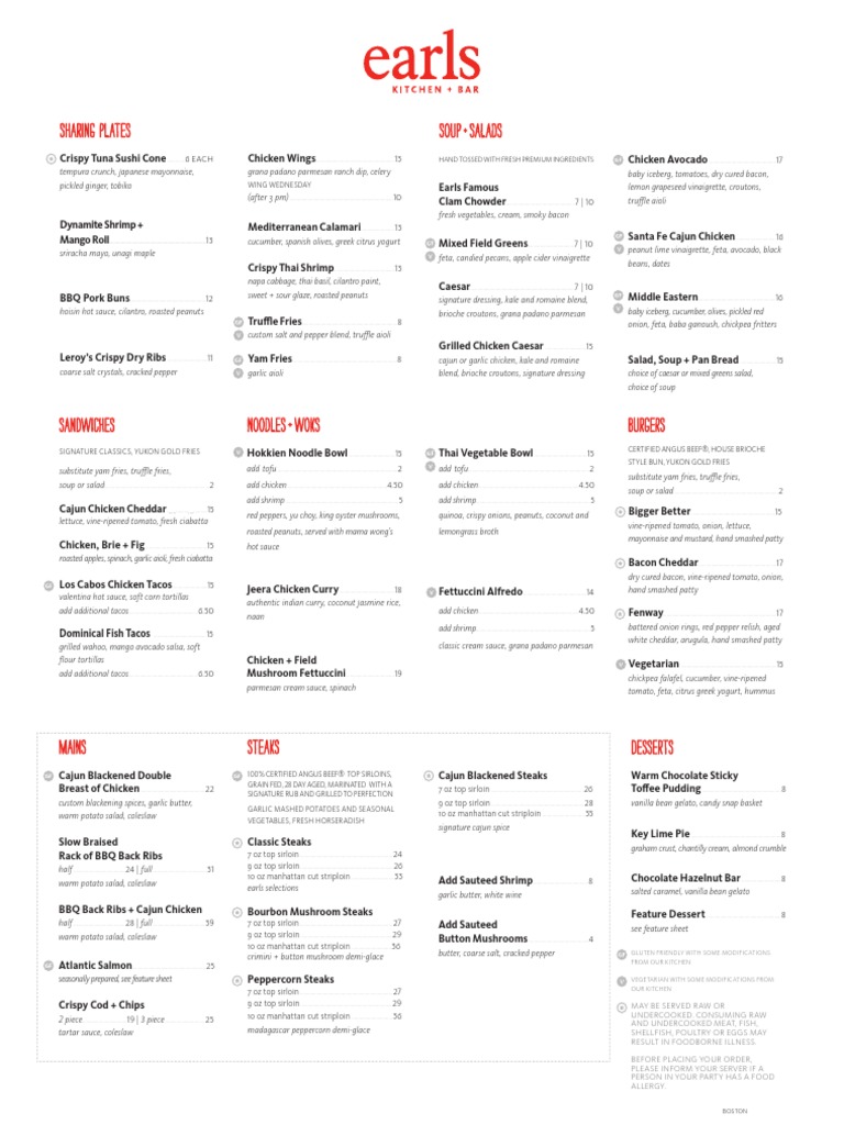 Earls Kitchen + Bar AllDay Menu Salad Eating Behaviors Of Humans