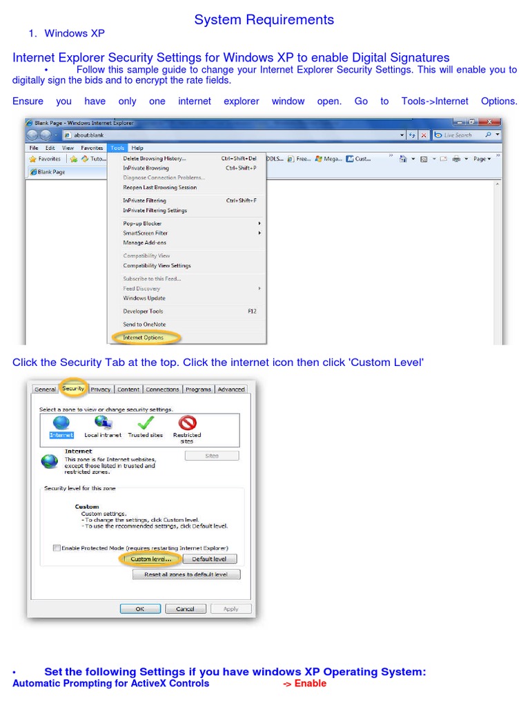 System Requirements: Internet Explorer Security Settings For Windows XP ...