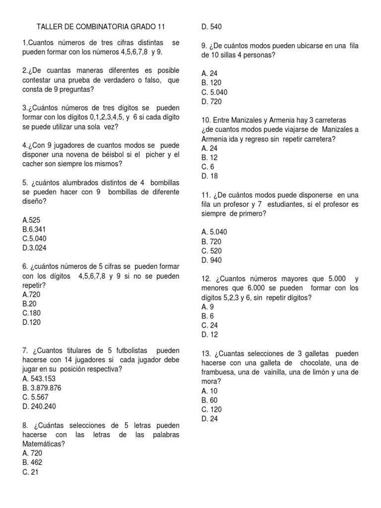 Ejercicios de combinatoria para primaria | PDF | Enseñanza de ...